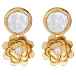 Dalia 22K Gold-plating Matte Natural Pearls Earrings With Floral Drop Design - ZEWAR Jewelry