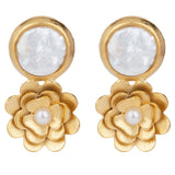 Dalia 22K Gold-plating Matte Natural Pearls Earrings With Floral Drop Design - ZEWAR Jewelry