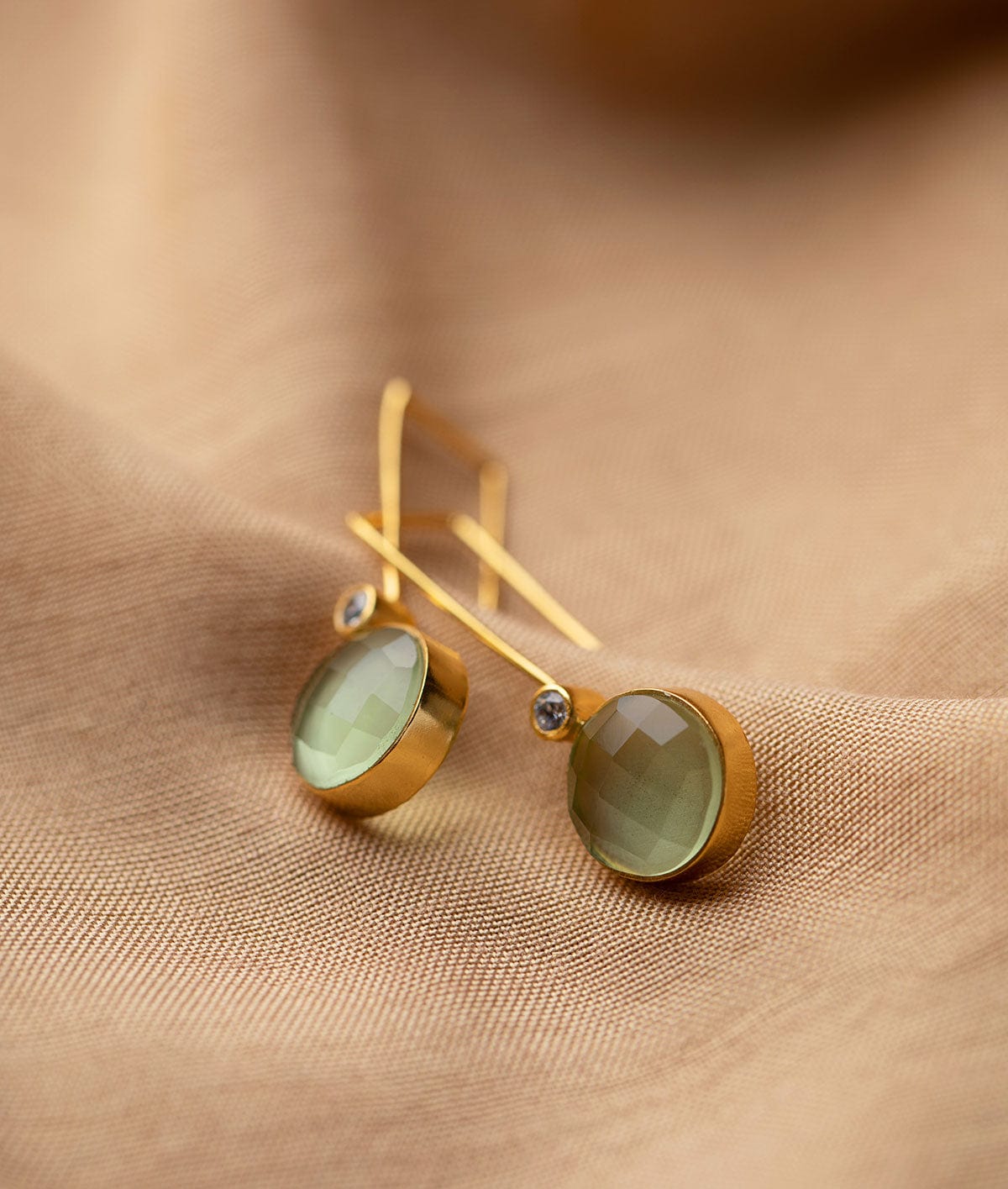 Roohi 18K Gold-plated Fish Hook Sage Green Stone Earrings - ZEWAR Jewelry