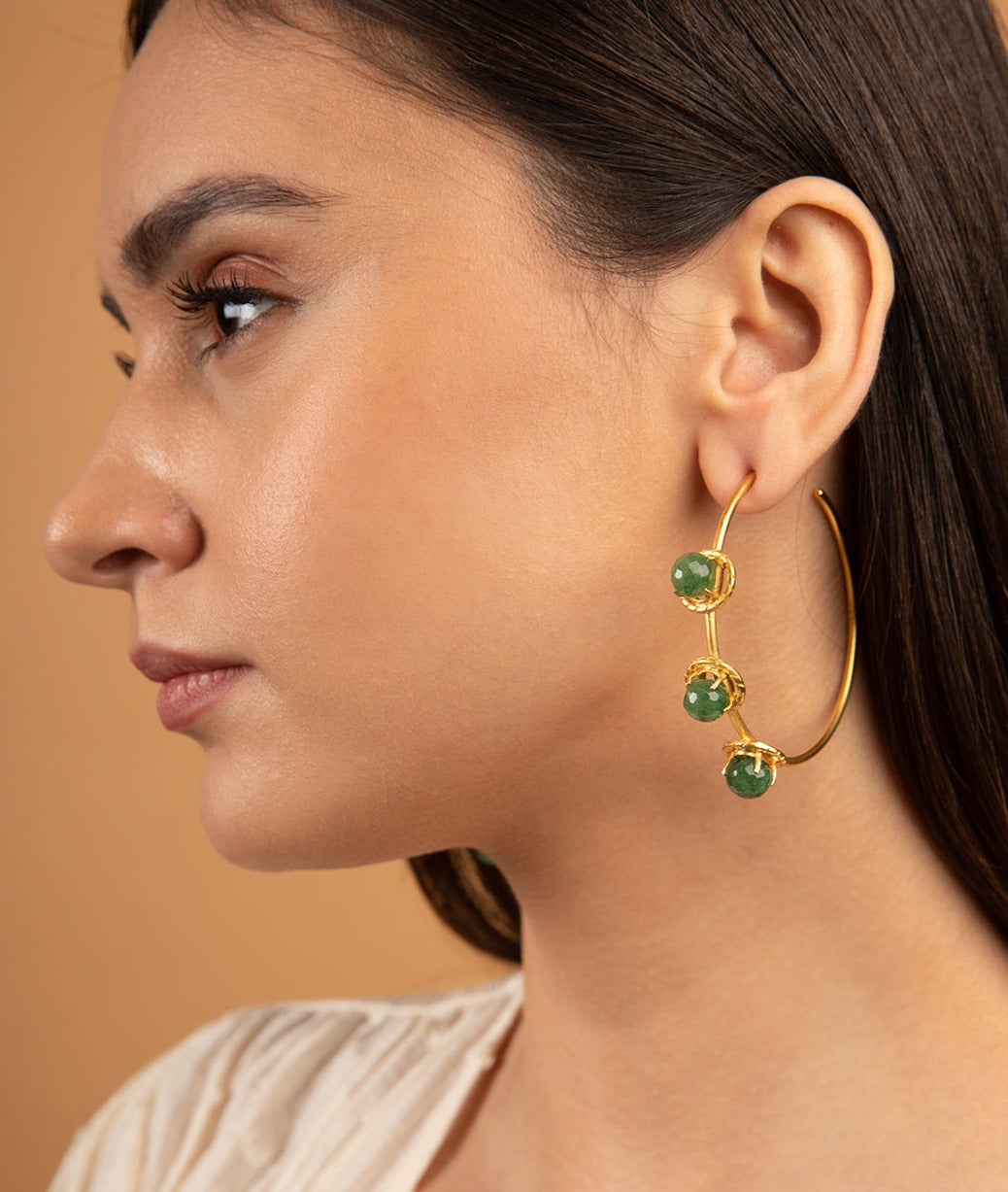 Ayka Earrings 18 g With Natural Cut Zed Stones 22K Gold-Plating, Matte - ZEWAR Jewelry