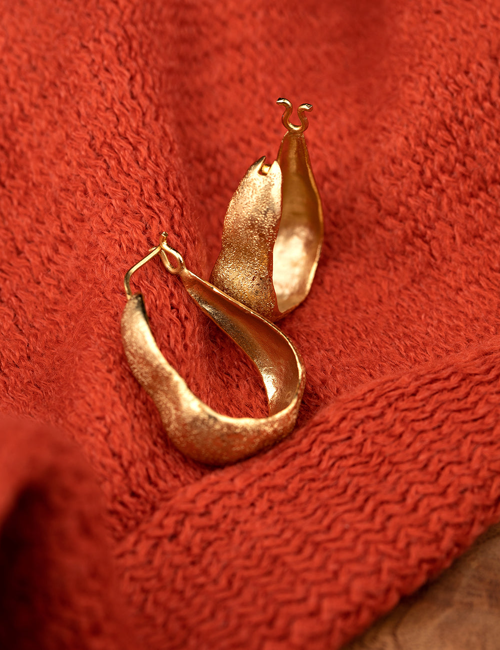 Arzu Earrings 13 gms With Frozen Texture 18k Gold Plated On Brass - ZEWAR Jewelry 
