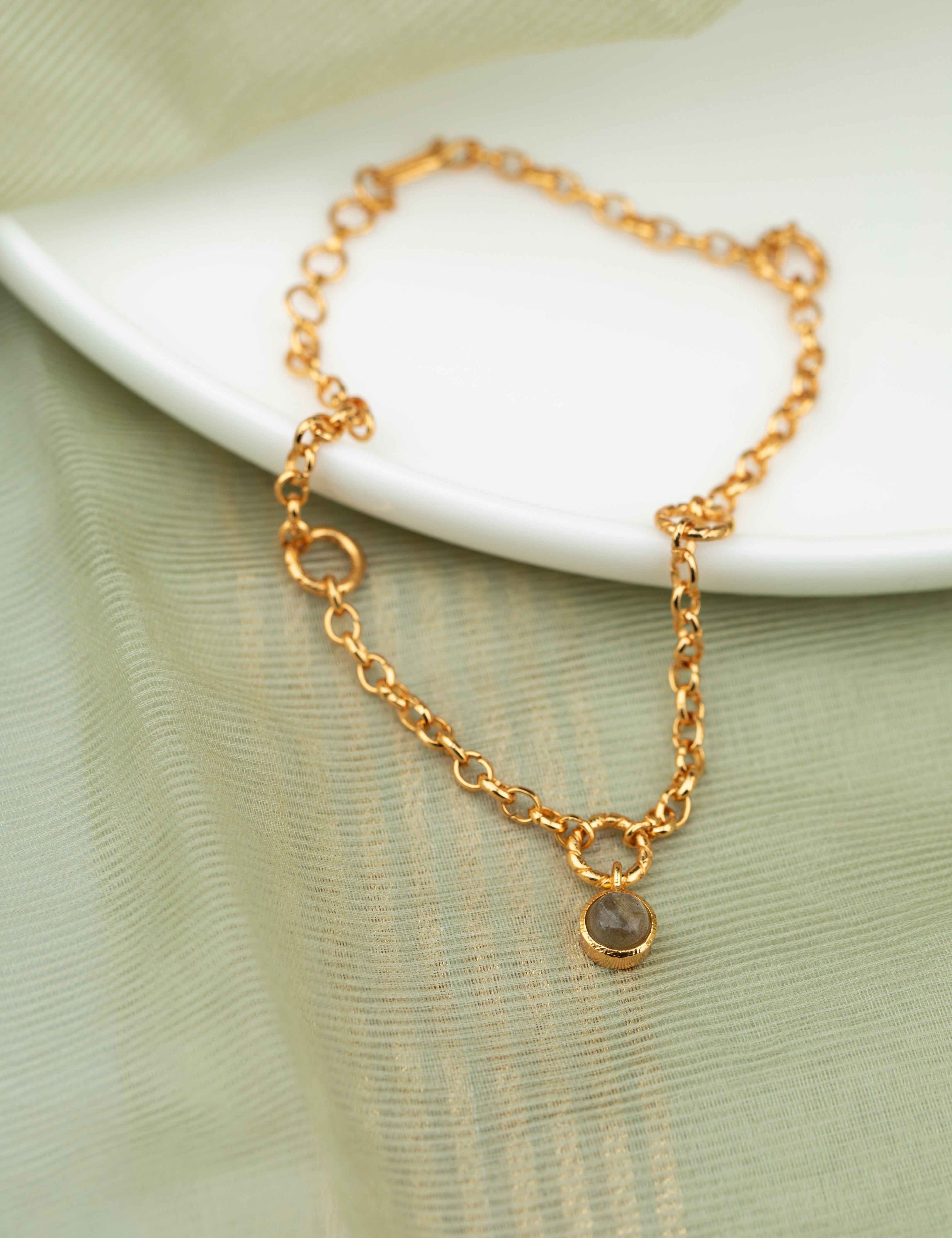 Esme 18k Gold Plating On Brass Anklet With Tiny Semi-precious Stones - ZEWAR Jewelry