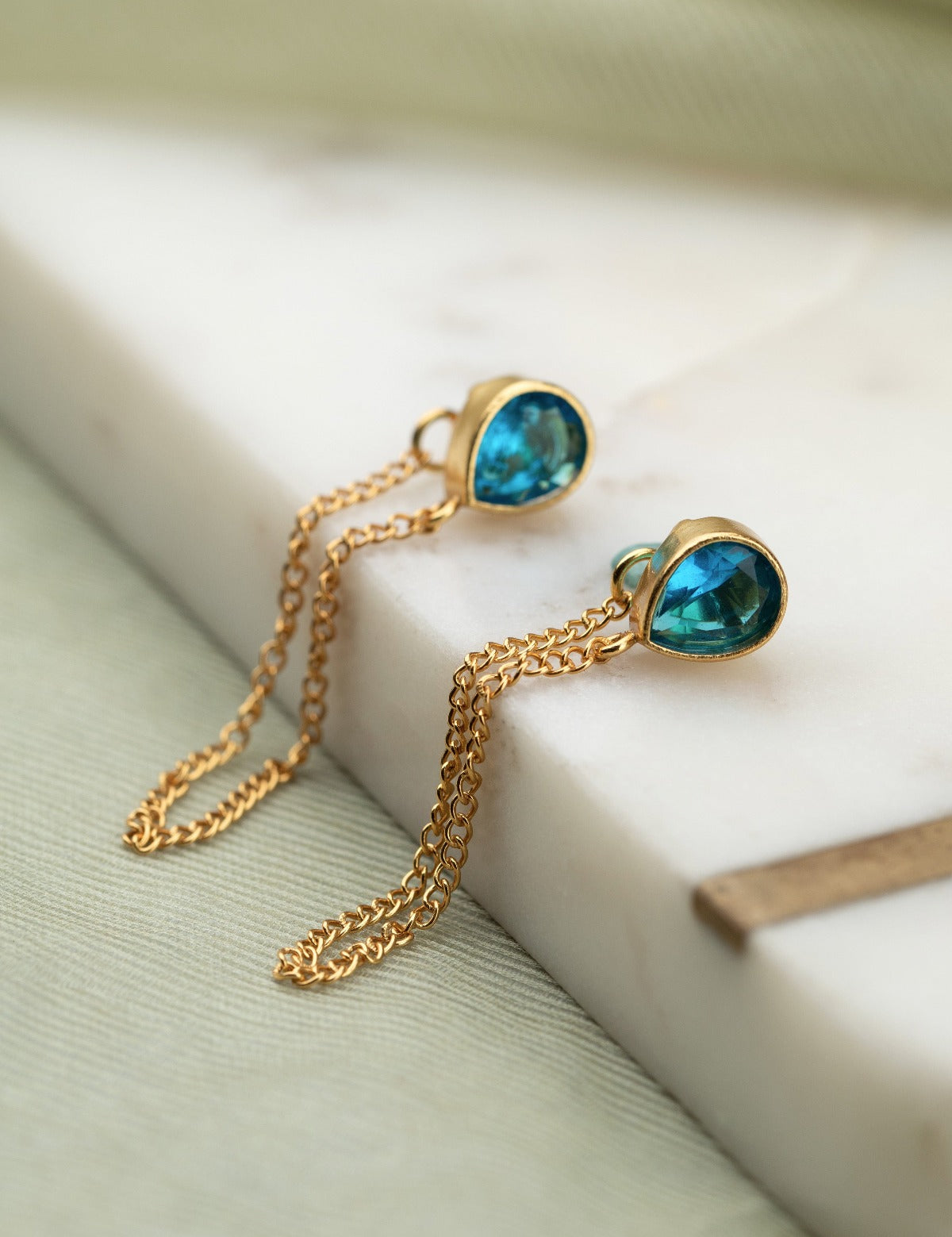 Mehr 18K Gold-plated Glass Topaz Pear-cut Gem Stud Earrings - ZEWAR Jewelry