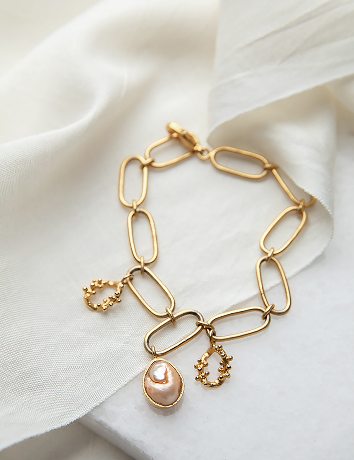 Noor 22K Gold-plating Matte Peach-coloured Charm Bracelet - ZEWAR Jewelry