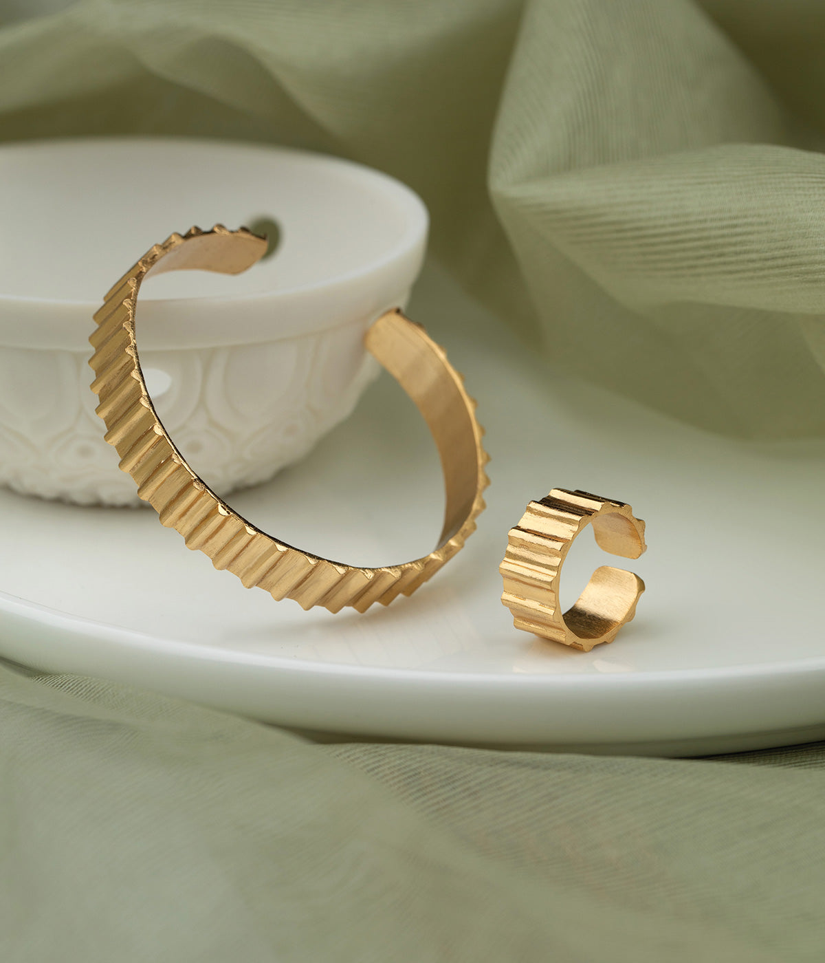 Abru Bracelet Adjustable Stack With Dainty Rings  22k Gold Plated On Brass - ZEWAR Jewelry